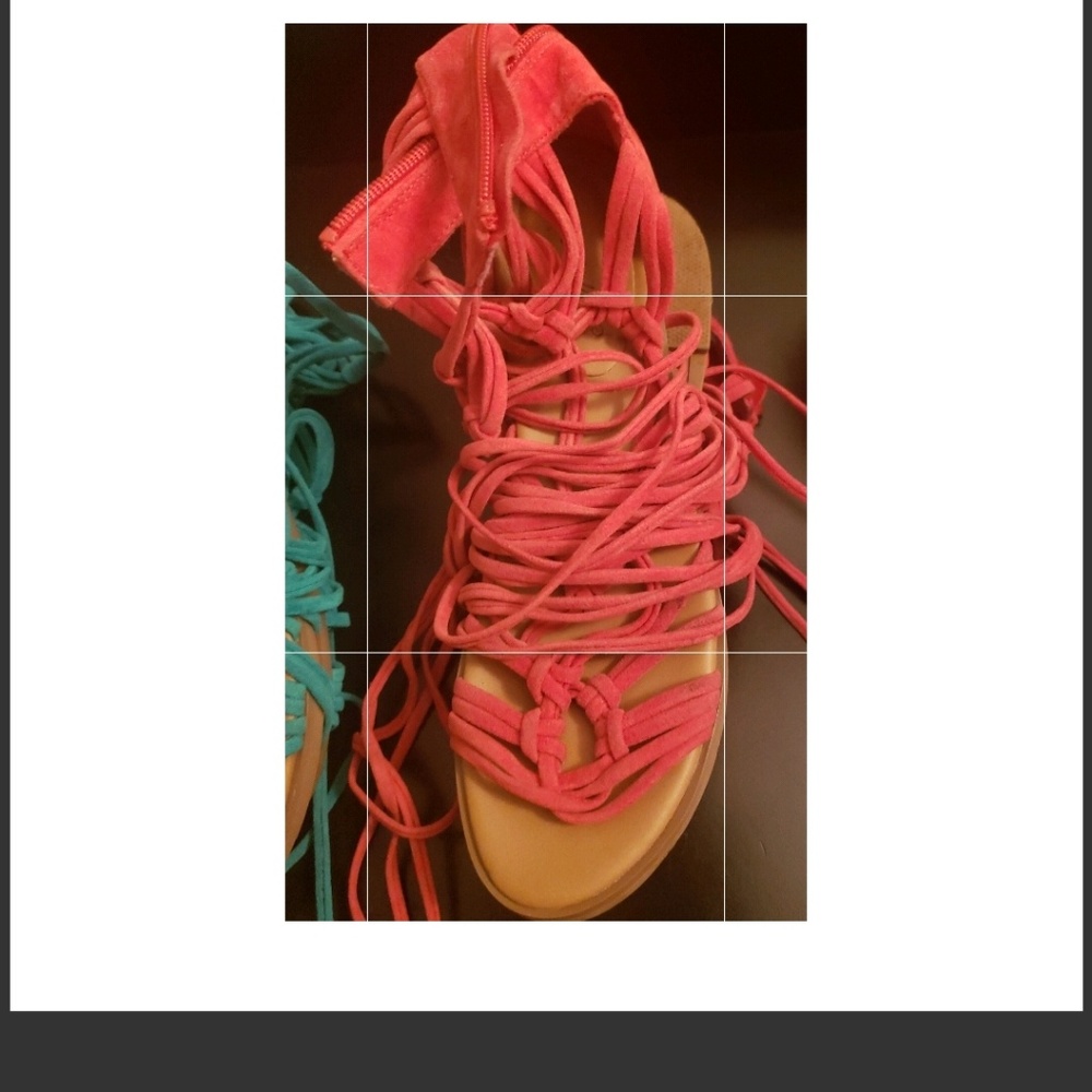 Off red sandles   and teal sandles